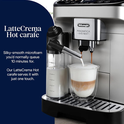 De'Longhi Magnifica Evo Next ECAM310.80.SB, Automatic Coffee Machine With Automatic Milk Frother, Bean To Cup Coffee and Cappuccino Machine with Intuitive Touch Display, Silver/Black